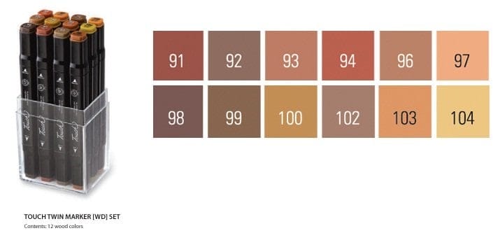 Shinhan Touch Marker "WD" (Wooden) Color - Set of 12