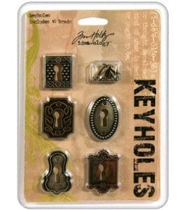 Tim Holtz Key Holes - 5 keyholes and 10 Long Fasteners