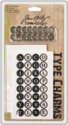 Tim Holtz Type Charms 16 Charms 32 Alphabet Stickers and 16 Apoxy Stickers