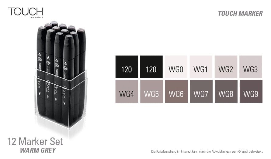 Shinhan Touch Marker "WG" (Warm Grey) Color - Set of 12