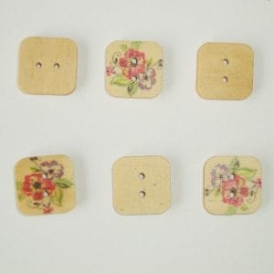 Wooden Square Shape Patterned Button