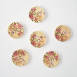 Wooden Circle Shape Button Pattern 1 - Small (Creamish Background with Dark Pink Flowers)