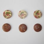 Wooden Circle Shape Button Pattern 3 - Small (Brown Background with pink flowers)
