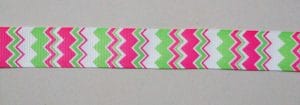 GrossGrain 1 Inch Ribbons - Chevron Style - Green and Pink