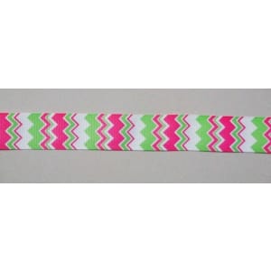 GrossGrain 1 Inch Ribbons - Chevron Style - Green and Pink