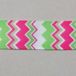 GrossGrain 1 Inch Ribbons - Chevron Style - Green and Pink