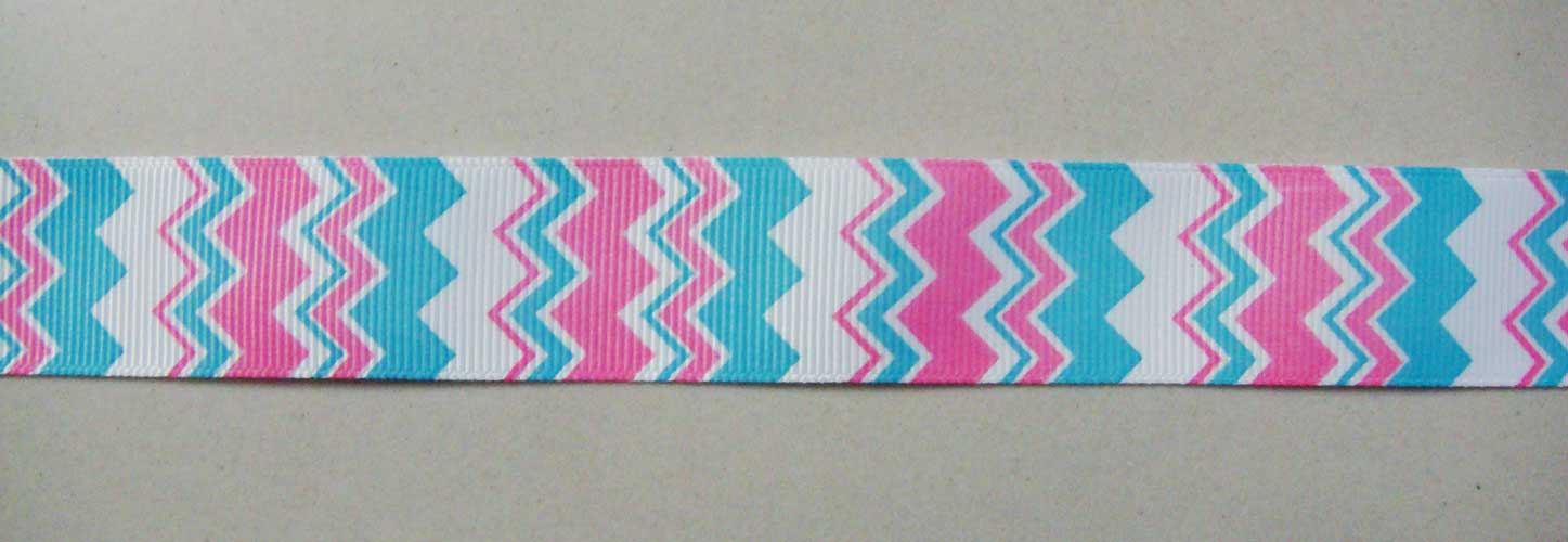 GrossGrain 1 Inch Ribbons - Chevron Style - Pink and Blue