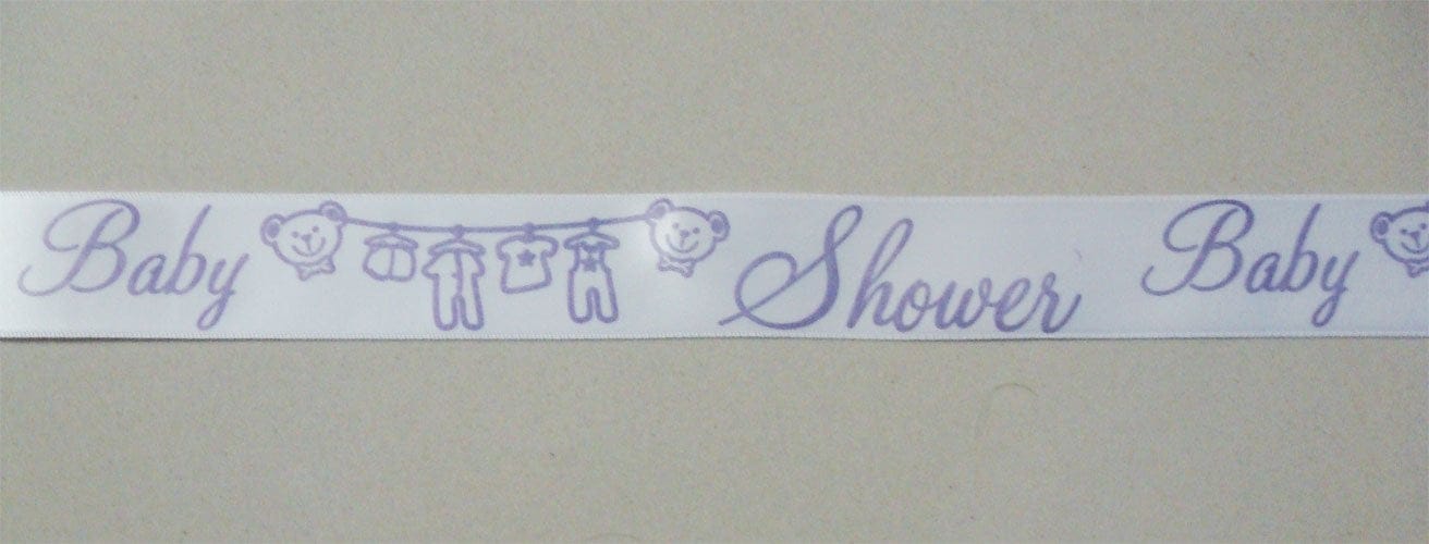 Baby Shower Ribbon - White and Purple