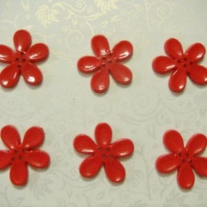 Large Plastic Flower Buttons - Red