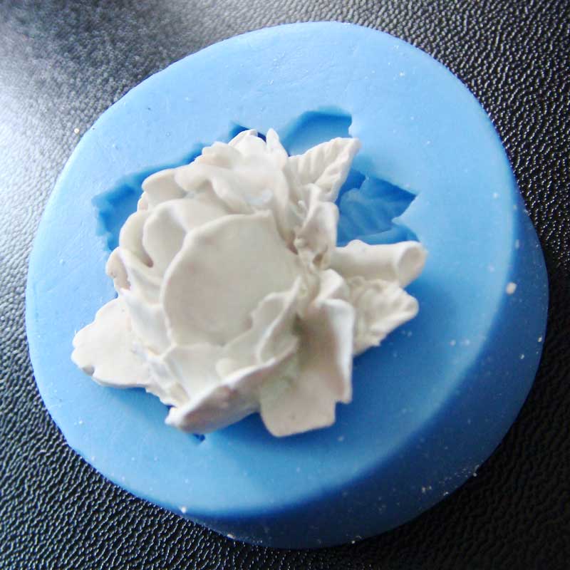Single Flower With Leaves - Design2 Silicone Clay Mould SingleFlowerWithLeaves SingleFlowerWithLeaves