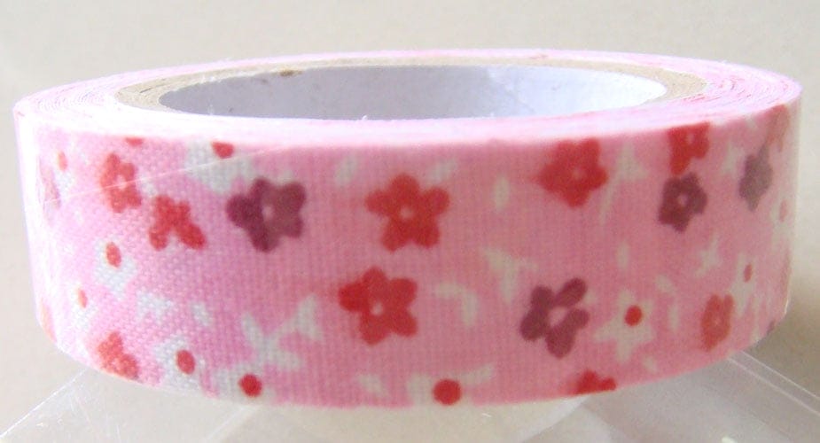 Floral Print - Red and Light Pink - Fabric Tape