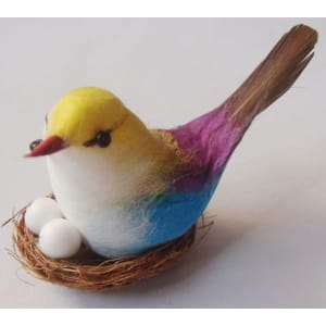 Artificial Bird with Nest and Eggs - Yellow
