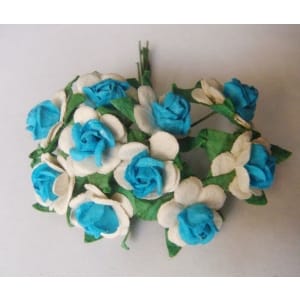 Mulberry Paper Roses - White and Blue (A pack contains 10 roses)