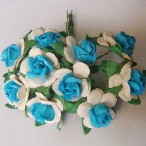 Mulberry Paper Roses - White and Blue (A pack contains 10 roses)