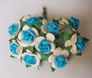 Mulberry Paper Roses - White and Blue (A pack contains 10 roses)