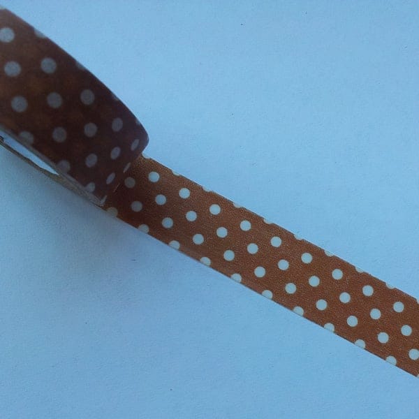 Polka Dots - Brown and White - Japanese Washi Tape CAWT 60 Polka Dots - Brown and White - Japanese Washi Tape