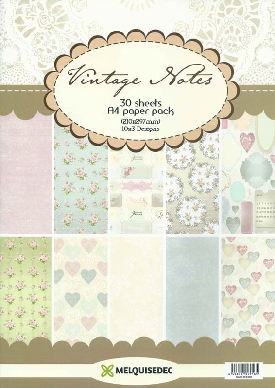 Assorted A4 Paper Pack - Vintage Notes (Set of 30 sheets)