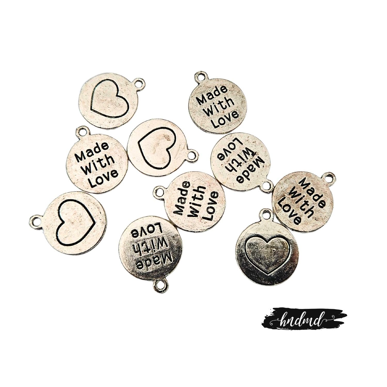 Metal Charms - Made with Love Hearts (Pack of 10) made with love metal charms 2 Metal Charms - Made with Love Hearts (Pack of 10)