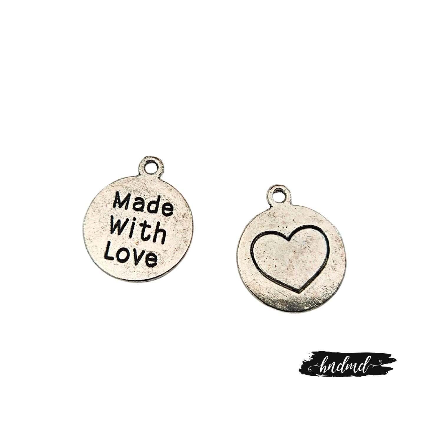 Metal Charms - Made with Love Hearts (Pack of 10) made with love metal charms 3 made_with_love_metal_charms_3