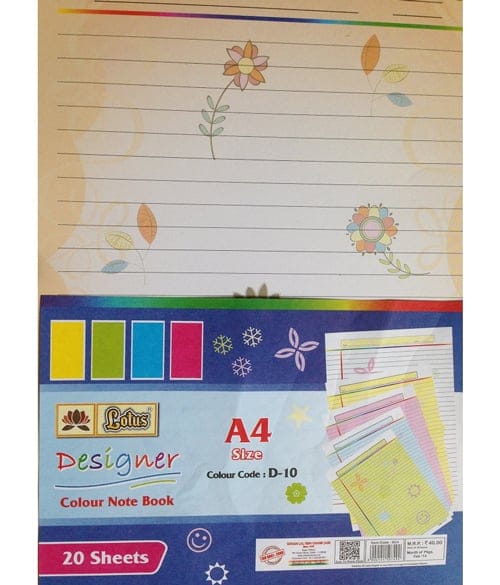 Lotus Designer Colour Sheets - A4 ( One Side Ruled) - 20 Sheets Desgntwo Desgntwo