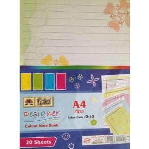 Lotus Designer Colour Sheets - A4 ( One Side Ruled) - 20 Sheets