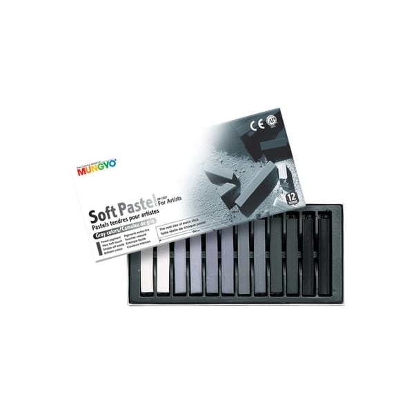 Mungyo Square Shaped Soft Pastel Crayon -General Series (12 assorted colors greytone)