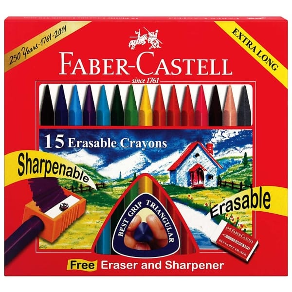 Faber Castell Erasable Plastic Crayons - Extra Long (Pack of 15)