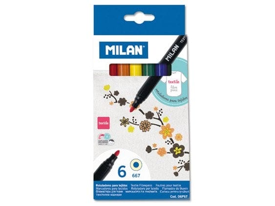 Milan - Box of 6 Fibrepens for painting on Fabric milan06p6t Milan - Box of 6 Fibrepens for painting on Fabric
