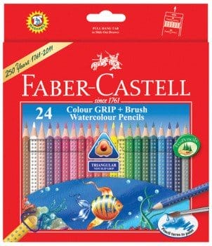 Faber Castell Colour Grip Watercolour Pencils With Brush (Pack of 24) 116243 fc grip watercolour Faber Castell Colour Grip Watercolour Pencils With Brush (Pack of 24)