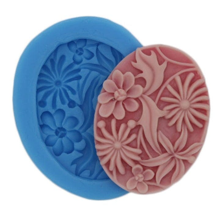 Floral Cameo Silicone Clay Mould (Design 1) camold160a Floral Cameo Silicone Clay Mould (Design 1)