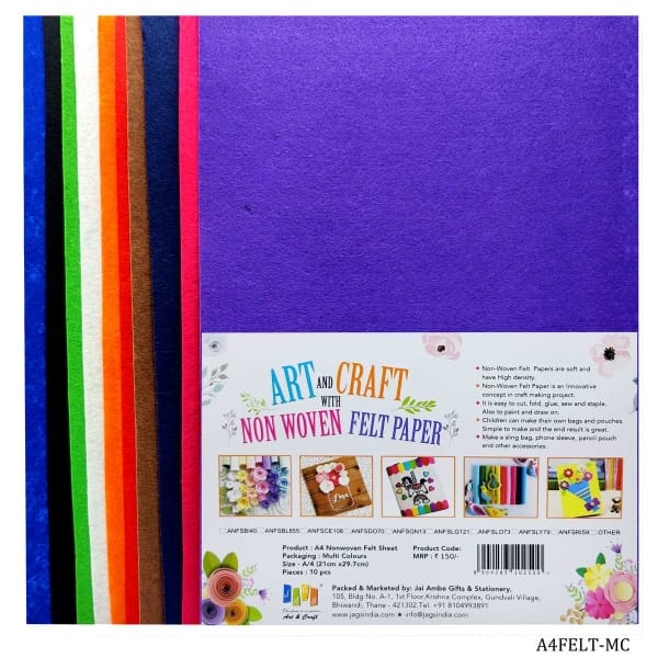 A4 Nonwoven Felt Sheet 10pcs Multi Color