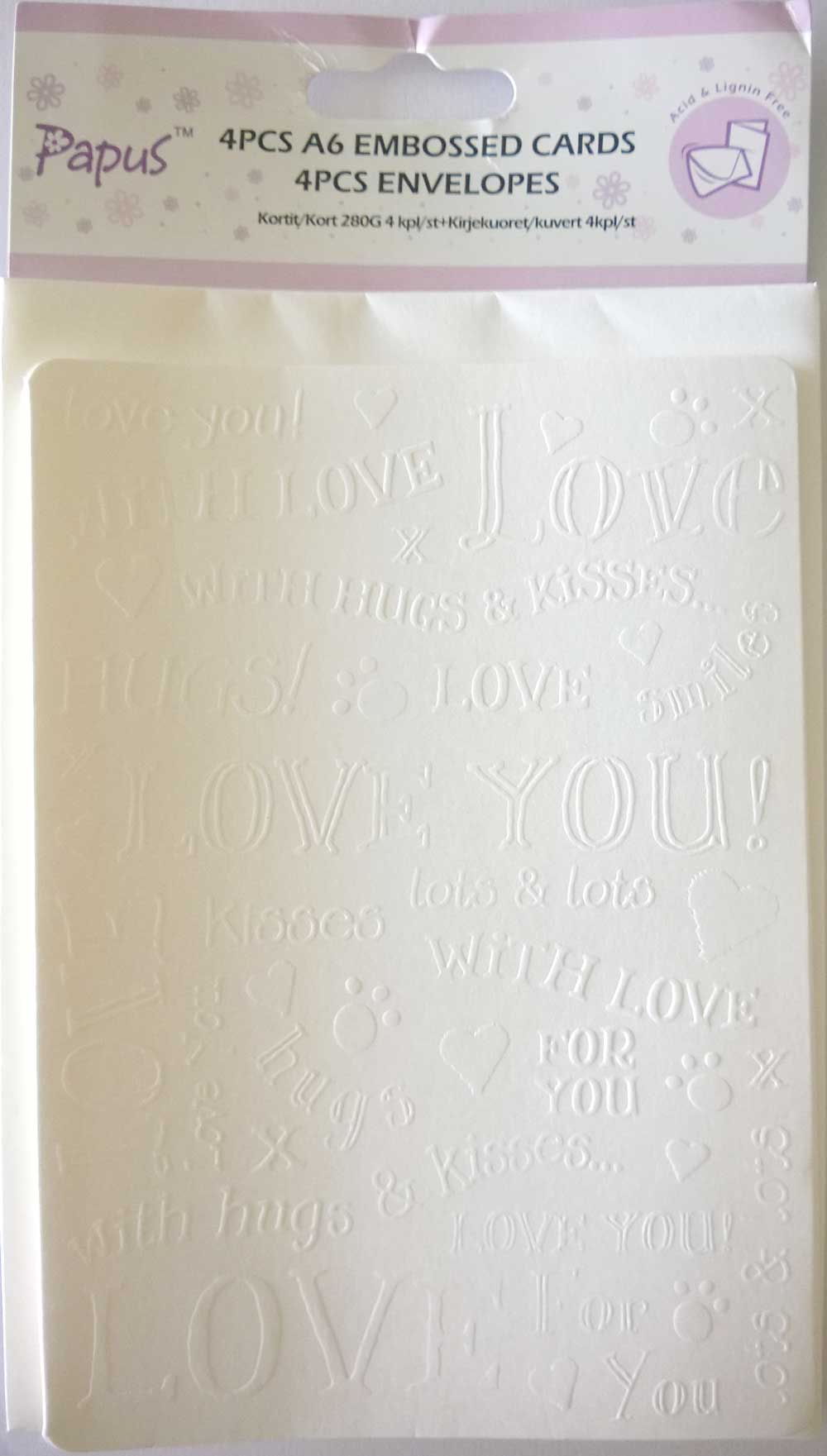 Papus Embossed A6 cards with Envelopes (Set of 4 Pieces) - Design 2