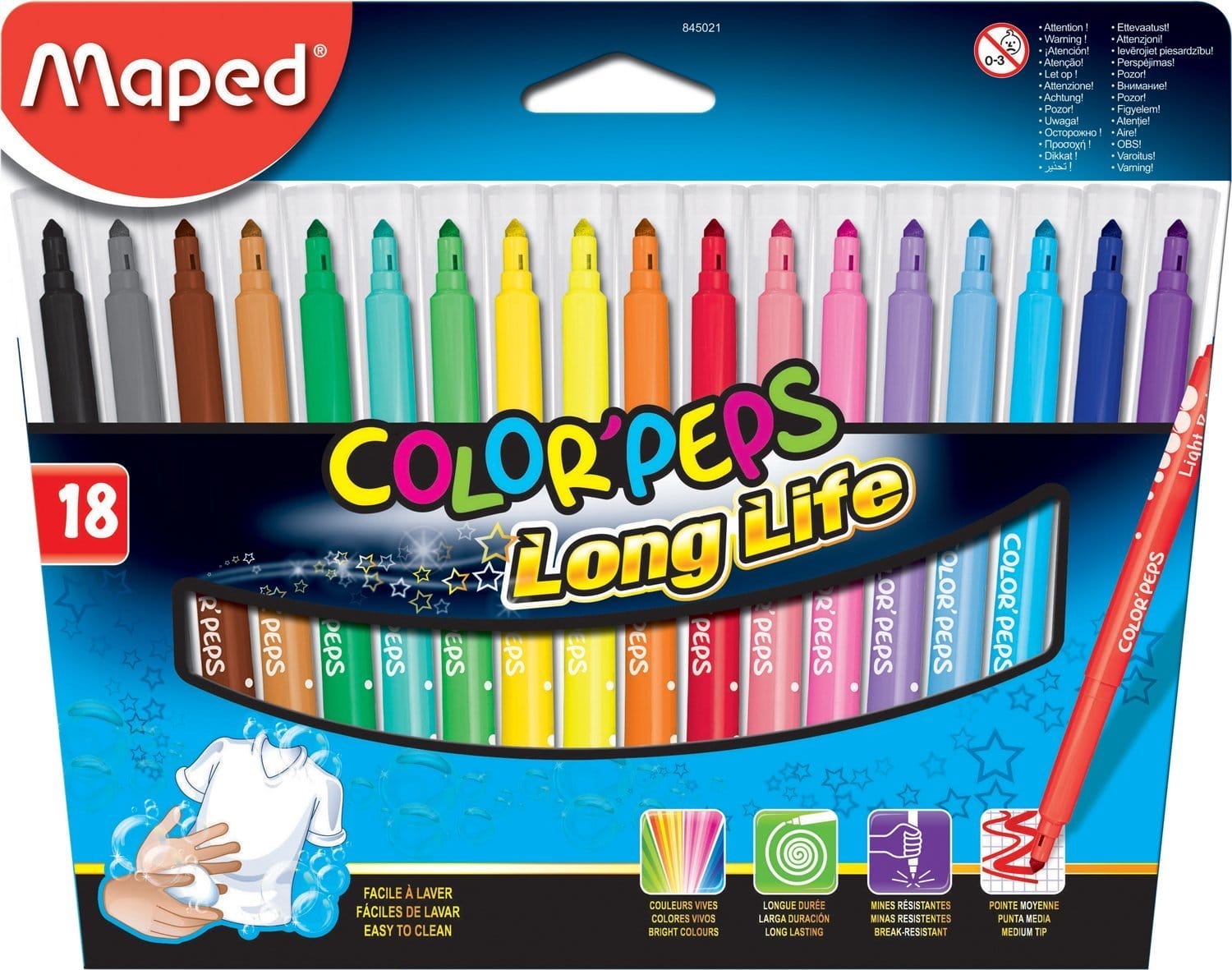 Maped Color'Peps Ultra Washable Felt/Fibre Tip Pens (18 Pack) 845021 Maped Color'Peps Ultra Washable Felt/Fibre Tip Pens (18 Pack)