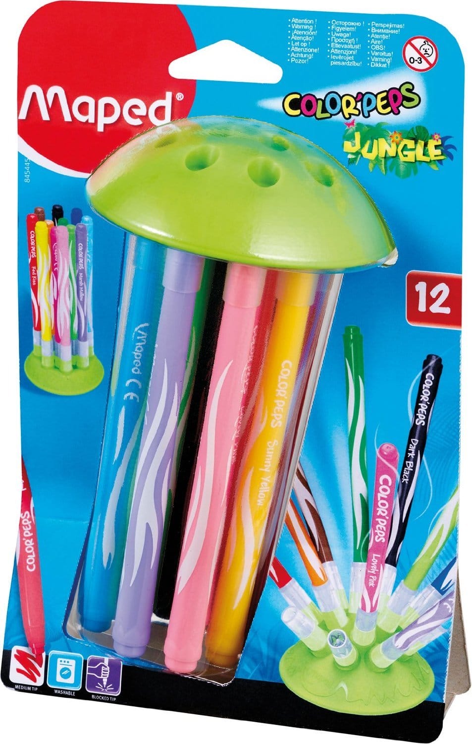 Maped Jungle Innovation Color Peps 12 Felt Pens With Holder 845445 Maped Jungle Innovation Color Peps 12 Felt Pens With Holder