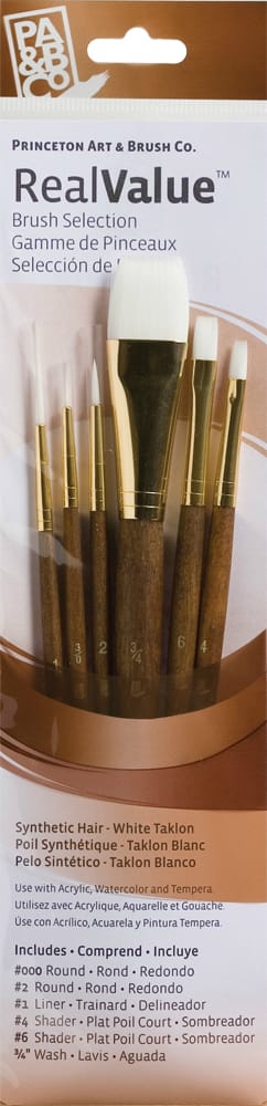 Princeton Real Value Synthetic - White Taklon Short Handle Brush Set (Set of 6 Brushes) - 1