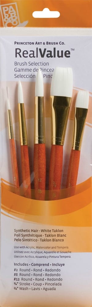 Princeton Real Value Synthetic - White Taklon Short Handle Brush Set (Set of 5 Brushes) - 4