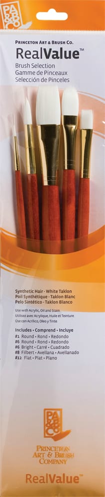 Princeton Real Value Synthetic - White Taklon Long Handle Brush Set (Set of 5 Brushes)