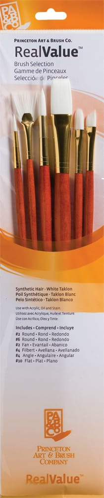Princeton Real Value Synthetic - White Taklon Long Handle Brush Set (Set of 6 Brushes)
