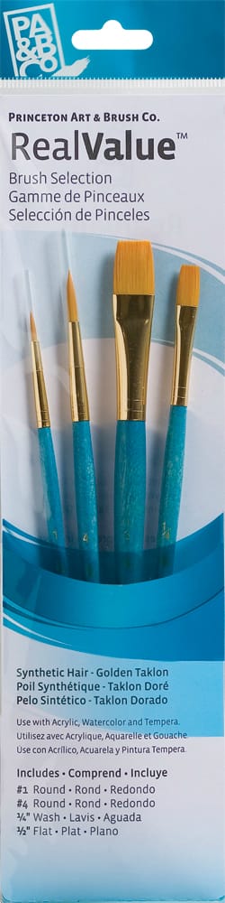 Princeton Real Value Synthetic - Golden Taklon Short Handle Brush Set (Set of 4 Brushes) - 5 9171 set synthetic golden taklon round 1 4 wash 14 flat 12 sh Princeton Real Value Synthetic - Golden Taklon Short Handle Brush Set (Set of 4 Brushes) - 5