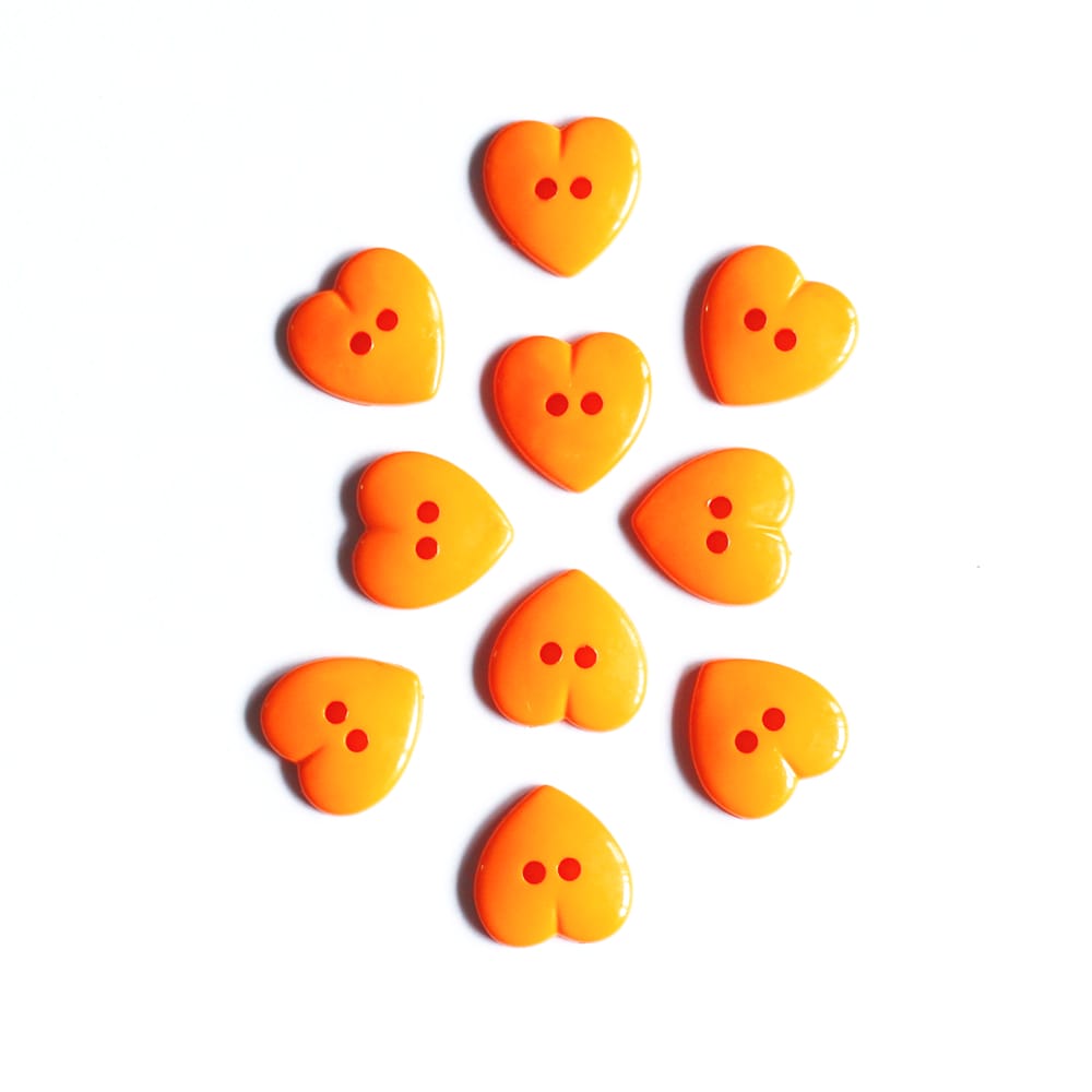 Large Plastic Heart shaped Buttons - Orange capb45 Large Plastic Heart shaped Buttons - Orange