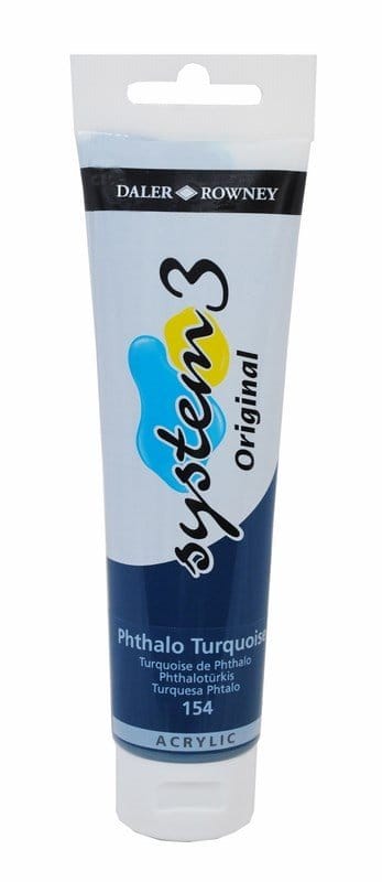 Daler Rowney System 3 Original Acrylic 150 ml - Phthalo Turquoise system3 original acrylic colour 150ml phthalo turquoise Daler Rowney System 3 Original Acrylic 150 ml - Phthalo Turquoise