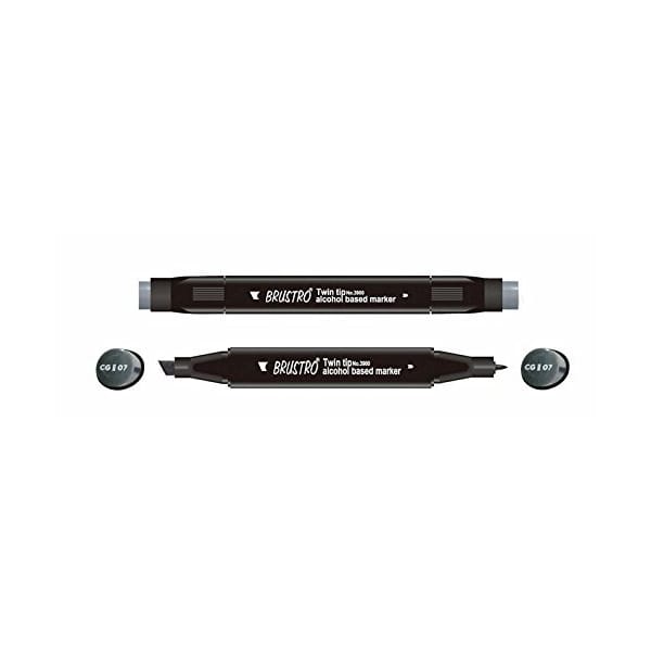 Brustro Twin Tip Alcohol Based Marker - Brustro Twin Tip Alcohol Based Marker - Cool Grey II 7