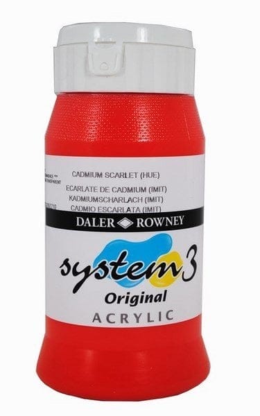 Daler Rowney System 3 Original Acrylic 500ML - Cadmium Scarlet Hue 129500511 system3 original acrylic colour 500ml cadmium scarlet hue Daler Rowney System 3 Original Acrylic 500ML - Cadmium Scarlet Hue