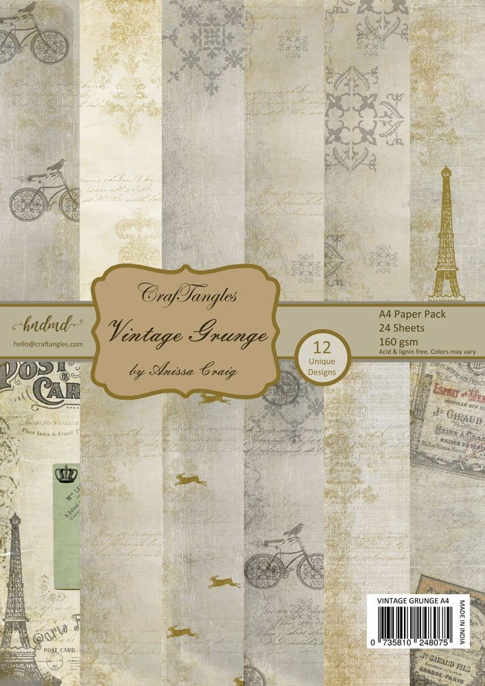 CrafTangles Scrapbook Paper Pack - Vintage Grunge (A4)