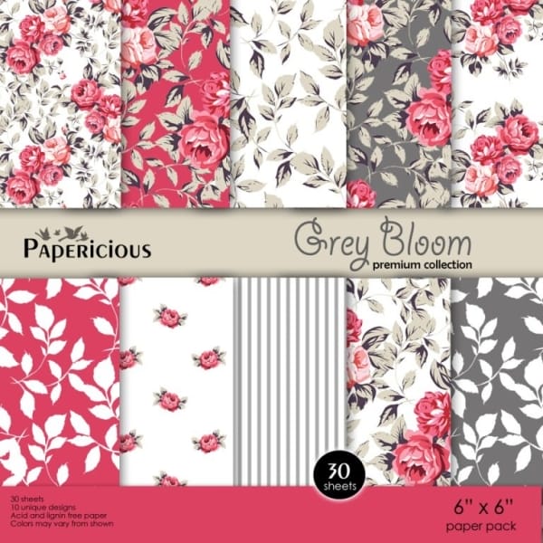 Papericious Premium Collection - Grey Bloom (6 by 6 patterned paper)