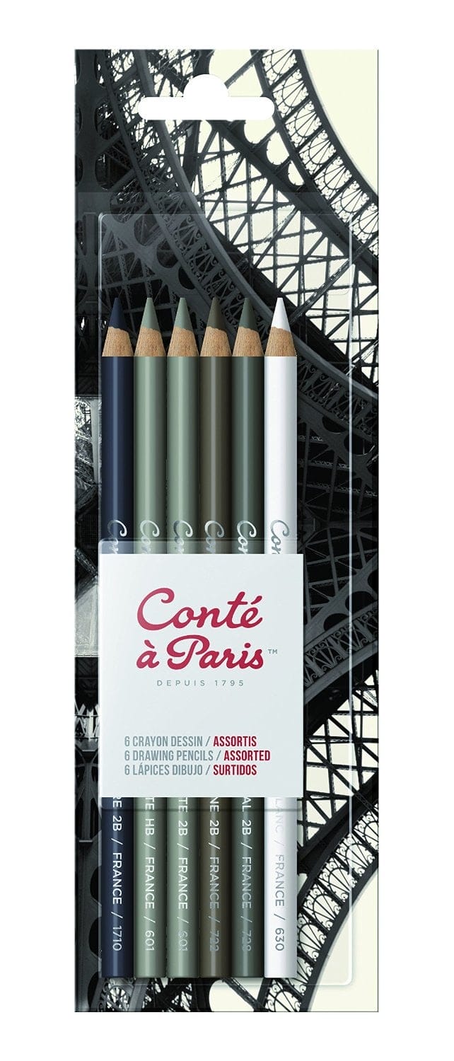 Conte A Paris Artist's Drawing Pencils Assorted Set of 6 - Blister Pack
