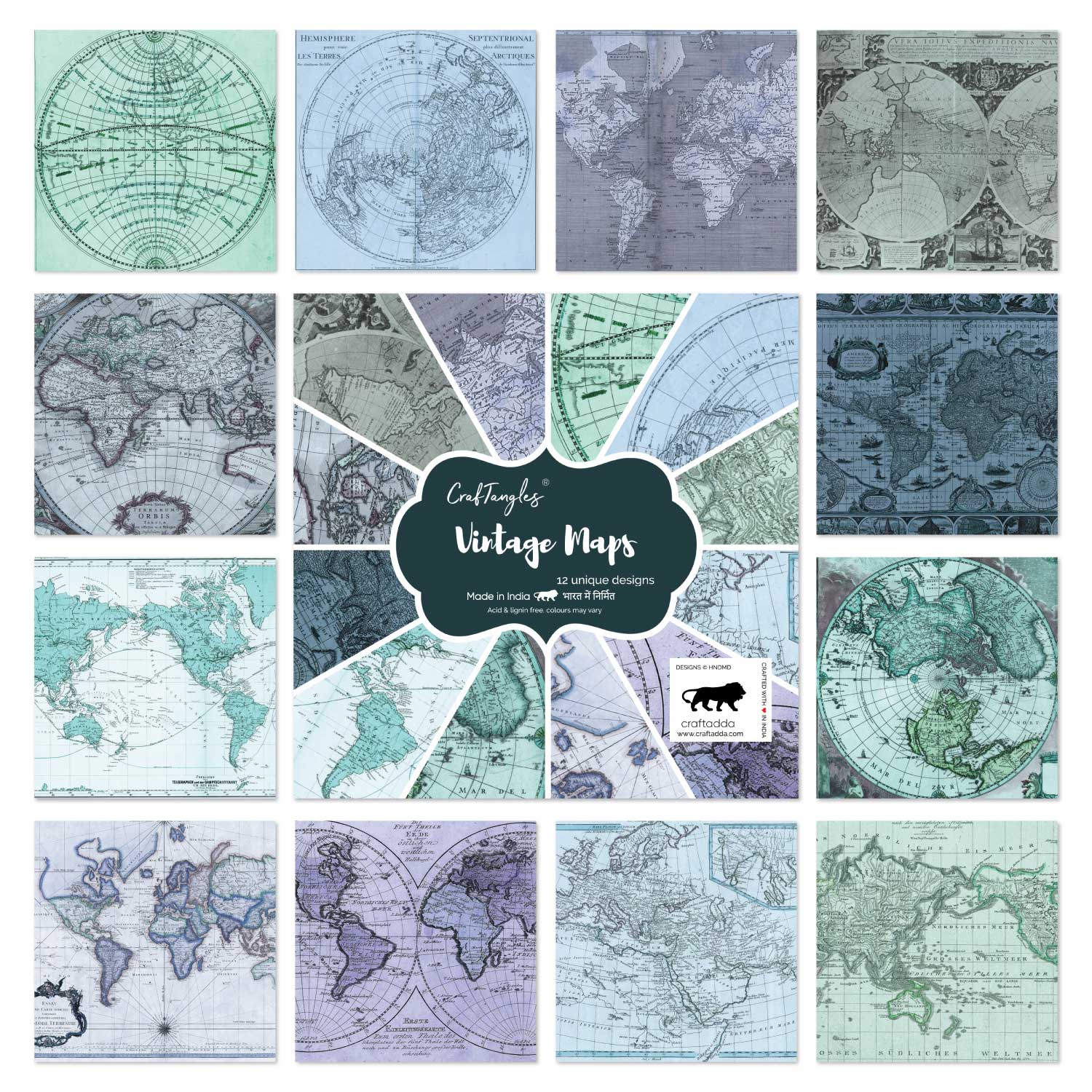 CrafTangles Scrapbook Paper Pack - Vintage Maps (12"x12") - Image 2