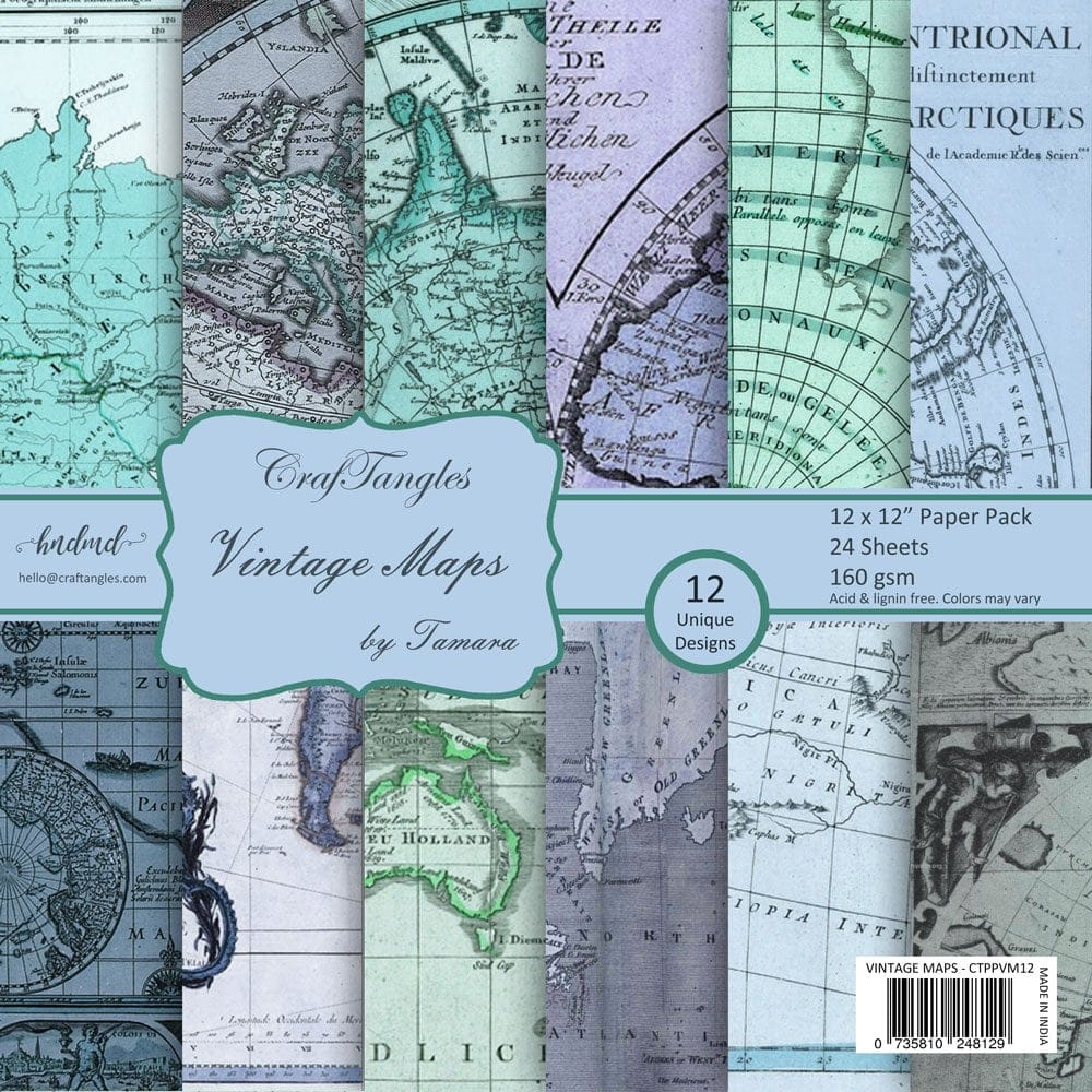 CrafTangles Scrapbook Paper Pack - Vintage Maps (12"x12")