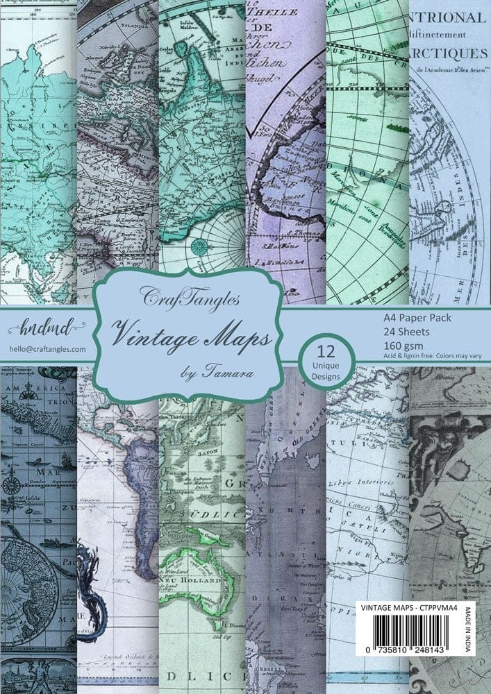 CrafTangles Scrapbook Paper Pack - Vintage Maps (A4)
