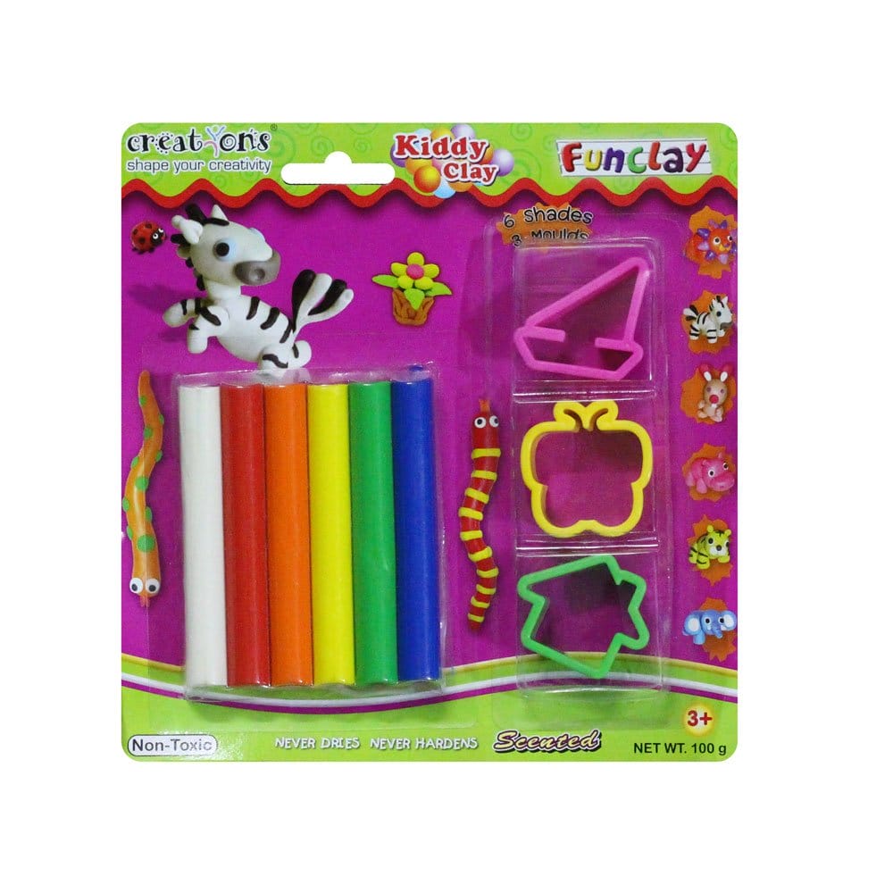 Kiddy FunClay (Pack of 6 Colours WIth Moulds) st 100 6 3sm Kiddy FunClay (Pack of 6 Colours WIth Moulds)